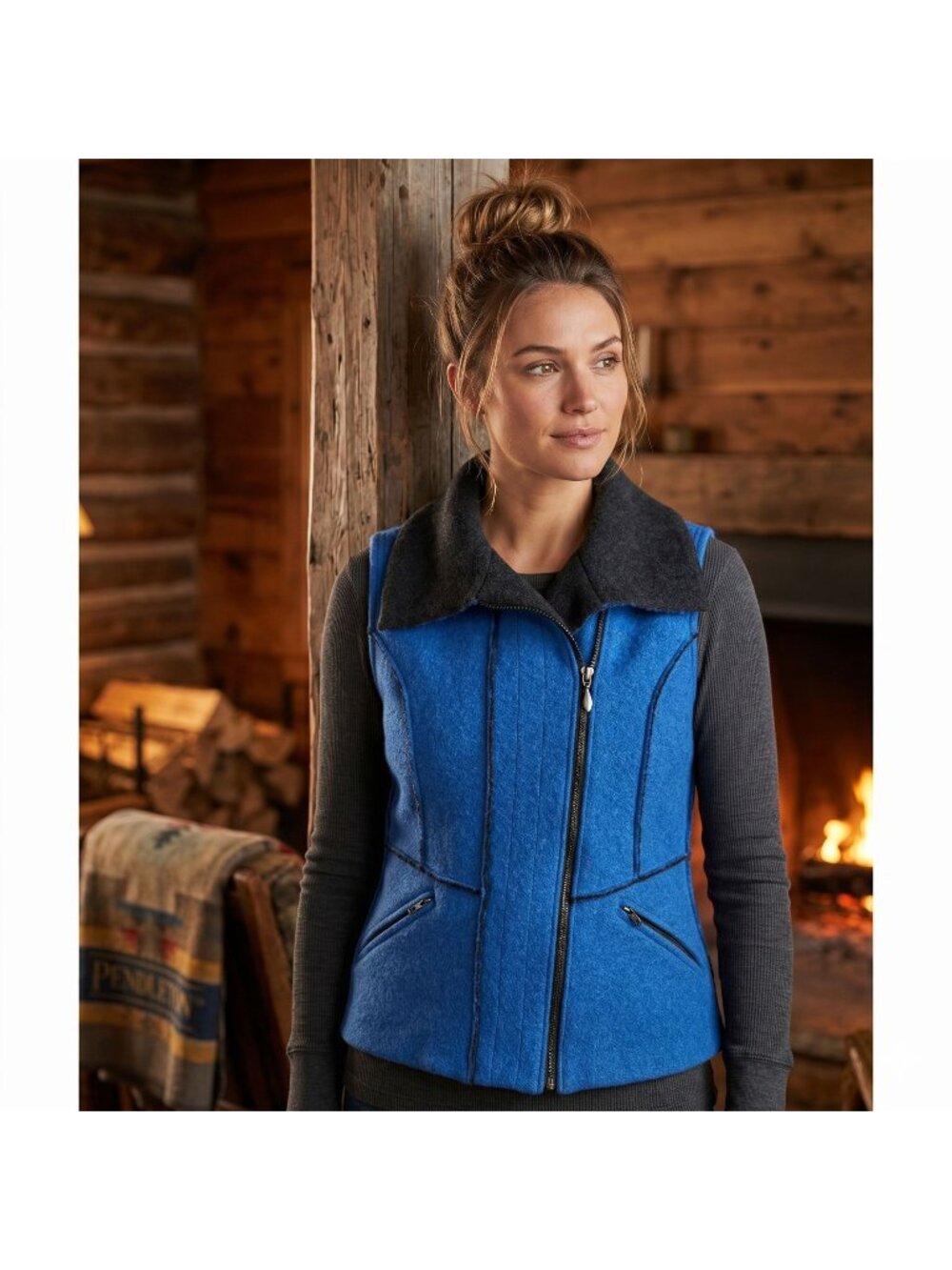Icelandic Design Womens Small Blue Wool Full Zip Vest Fair Isle Nordic Winter